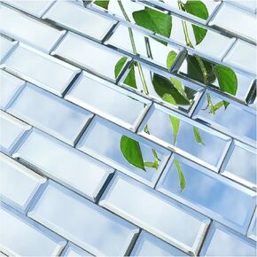 Peel and Stick Beveled Mirror Glass Tile. 6x2 Inch Mirror Backsplash Tiles. Cute Mirror Strip Tile for Kitchen, Bathroom Wall.30 Pcs