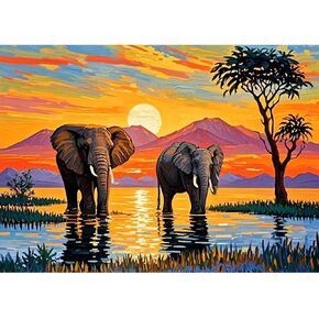 hill froeistung Landscape Scenery Diamond Art Painting Kits for Adults: Elephant Diamond Art Painting Sunset DIY 5d Diamond Art Kit Full Drill for Wall Decor 12 x 16 Inch