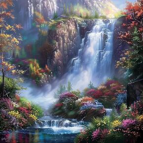 BOHADIY Waterfall Landscape Diamond Art Kits for Adults Beginners, 5D DIY Full Round Drill Scenery Diamond Painting Kits Waterfall, Paint by Diamonds Dot Gem Art Crystal,Home Wall Decor 12X12Inch
