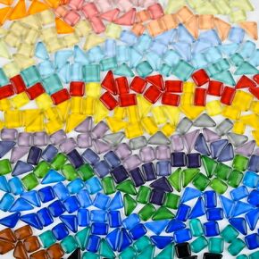 500g Glass Mosaic Tiles for Crafts Assorted Colors Crystal Bulk Mosaic Glass with Different Shapes, Square, Triangle, Rectangle Stained for Garden Crafts, DIY Art Decor, Stepping Stone