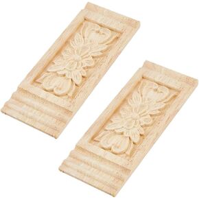 Superfindings 2pcs مستطيل الخشب المنحوت نصيحة 22x8cm/8.66x3.15inch إطار Onlay زهرة خشب شارات منحوتة غير مصممة