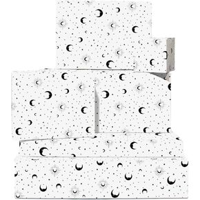 CENTRAL 23 - White Wrapping Paper - 6 Sheets of Monochrome Gift Wrap - Moons and Stars - Birthday Wrap for Her - Birthday Wrapping Paper for Men and Women - Recyclable