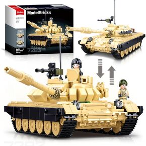 Army Tank, Military Main Battle Tank, 2 in 1 Tank Military Model Toy Kits, Inspired 72B3/72M1 Tank Brick Set, with 2 Soldier Minifigures, Gifts for Aged 6-12 Kids, Compatible with Lego, 770pcs