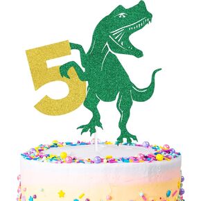 Roar I'm 5 Cake Topper, Rex 5, Jungle Safari Dinosaur Cake Decor for Boys Girls, Happy 5th Birthday Party Decorations