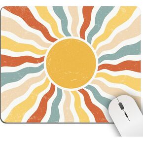 Mouse Pad, Retro Sun Burst Square Computer Mousepads for Desk Washable Vintage Boho Sunshine Mouse Pads with Non-Slip Rubber for Gaming Office Laptop Wireless Mouse