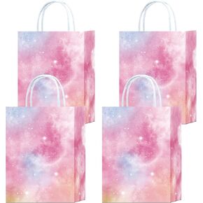 Keioy 24 Pieces Pastel Rainbow Bags with Tissue Paper Rainbow Party Favor Bags Pastel Goodie Candy Bags Pastel Rainbow Party Supplies for Kids Girls Birthday Wedding Baby Shower Decorations (Pink)