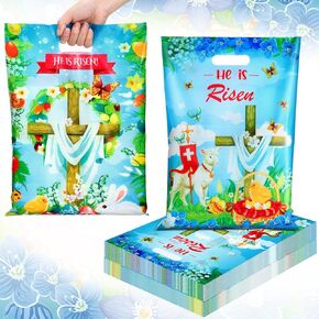 Trandraft 200 pcs أكياس عيد الفصح البلاستيكية مع مقابض 12 × 15 بوصة ، فهو مصاعد للأكياس الجيدة لأكياس هدايا عيد الفصح الدينية البلاستيكية ، فهو يعالج أكياسًا لصالح حفلات عيد الفصح لصالح اللوازم in Kuwait