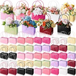 TaoBary 54 Pcs Christmas Flower Gift Bags Portable Bouquet Wrapping Paper Bag with Handle Waterproof Flower Boxes for Arrangement Florist Gift for Anniversary Wedding Birthday Bridal Shower