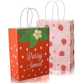 ELEFOCUS 24 Pack Strawberry Gift Bag For Birthday Party Decorations,Strawberry Shortcake Decoration Berry Baby Shower,Wrapping Paper