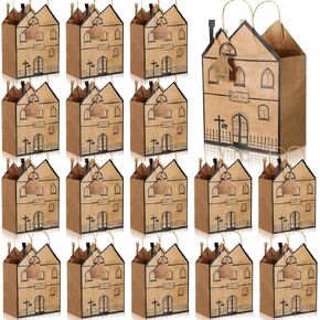 Geyoga 24 PCS House House Gift Facs Bag Bag مع مقابض على شكل منزل على شكل أكياس كرافت العقارات وكيل الهدايا مع 24 بطاقات Mini لطيفة لمستلزمات العقارات الجديدة لمستلزمات التسوق