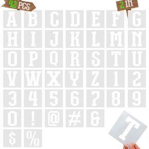 4 inch Letter Stencils, 42 Pcs Plastic Letter Templates Reusable Alphabet Number Craft Stencils for Painting on Wood, Wall, Fabric, Rock, Sign, Rock, Chalkboard, Drawing (4")