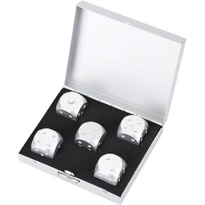 Precision Aluminum Alloy Dice Solid Metal Dice Set Table Game Dice Poker Games Dices Set with Case 5Pcs (Silver Square Box) Dice Set 6 Sided Aluminum Dice