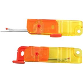 LQ Industrial 2PCS Steel Portable DIY Cross Stitch Threader Yellow Plastic Handle Folding Seam Ripper for Sewing Enthusiasts Sewing Crafts Embroidery Craft Projects