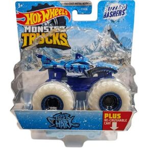 Hot Wheels Monster Trucks Blizzard Bashers Tiger Shark with re-Crushable car