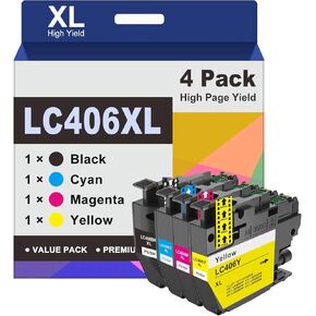 LC406 XL Ink Cartridges Compatible for Brother LC406XL Work with Brother MFC-J4335DW MFC-J4535DW MFC-J5855DW MFC-J6955DW MFC-J6555DW Printer (4 Pack, BCMY)