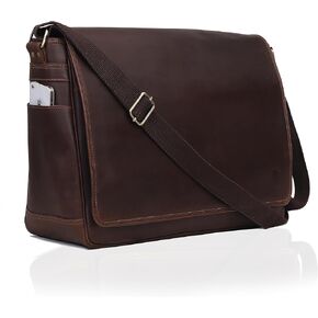 17.5 Inch Handmade Messenger Bag for Men, Office Crossbody Bag, Vintage Genuine Leather Laptop Briefcase, Computer College Retro Satchel Bag For Men And Women