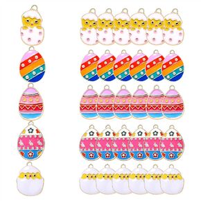 30PCS Easter Charms Enamel Rhinestone Easter Egg Chick Charm for Jewelry Making Cute Colorful Pendants Charms for Necklace Bracelet Earrings DIY Crafts