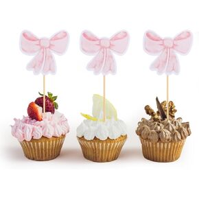 32 PCS القوس الكب كيك أعلى القبعات ، القوس الوردي أعلى الكعكة ، القوس ، TIE CUP اختيارات ، ديكورات كعكة القوس الورقية لحفل عيد ميلاد العزوبية حفلة استحمام الطفل الذكرى السنوية in Kuwait