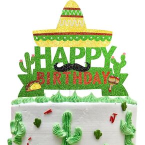 Cactus Cake Topper Mexico Fiesta Theme Birthday Party Decoration Supplies,Kids Boy Girl Party Decor Supplies