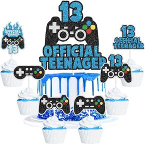 7 Pcs Gaming Cake Topper Set, Official Teen Gaming Themed Upgraded Happy 13th Birthday Unlockable Controller Decorations, Video Game Themed Party, Boys and Girls Birthday Party Decorations. LIANGSS