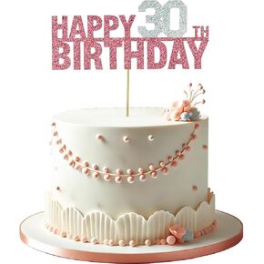 Happy 30th Birthday Cake Topper, Glitter 30th Birthday Cake Decoration, Perfect for 30th Birthday Cake Decor and Party Decorations (Rose Gold and Silver)