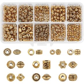 PH PandaHall 500Pcs 10 Styles Metal Spacer Beads, Tibetan Antique Jewelry Spacers Alloy Loose Beads for Bracelet Necklace DIY Craft, Antique Bronze
