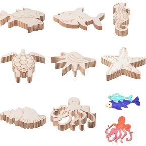 48PCS Unfinished Wood Ocean Animal Cutouts for Kids,Wooden Painting Bulk Crafts for Kids to Paint,Sea Animal Life Cutouts for Home Decoration DIY Crafts(48)