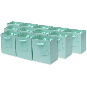 OccasionALL Mint Green Gift Bags, Medium Tote with Handles for Baby Showers, Bridesmaids, Weddings, Goodies, Parties, Events, Bulk, 7.5x3.5x9 12 Pack
