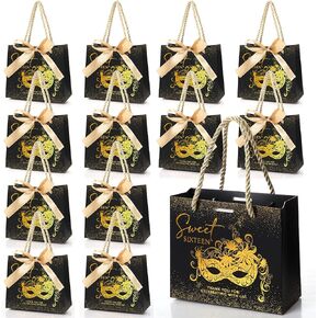 Spakon 18 Pcs Sweet 16 Gift Bag 16th Birthday Party Favors Masquerade Party Favors Masquerade Party Favor Gift Bag with Handles and Ribbons Masquerade Sweet 16 Favors for Guests