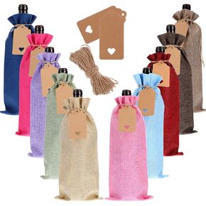 Ubamdom 36 Burlap Wine Bags, Canvas Wine Gift Bags with Drawstring for Festivals, Parties and Storage