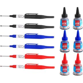 yokive 3 pcs أقلام علامات العلامة العميقة ، قلم الحبر الأسود/الأحمر/الأزرق مع طرف طويل مع الحبر ، علامات ثقب عميق ، رائع للديكور المنزلي ، الأعمال الخشبية ، معالجة المعادن