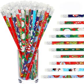 Outus 50 Pieces Christmas Pencils with Eraser Bulk Snowman Santa Claus Elk Xmas Tree Holiday Wood Pencils for Christmas Party Favors Supply Reward Prizes Gifts Stationery Decor, 10 Styles