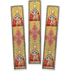 Needzo Saint Nicholas Tapestry Icon Bookmarks Book Markers Set of 3, Red with Gold, 9 1/8 Inch
