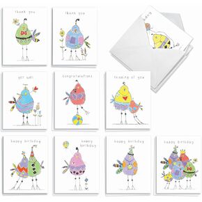 The Best Card Company - 20 Blank Notes with Envelopes - All Occasion Animal Assortment (10 Designs, 2 Each) - Scripture Birds AM7108OCB-B2x10-NB