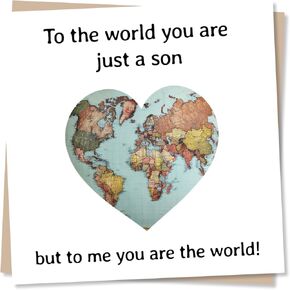 Beautiful Heart World Map Happy Birthday Card - Special Card For Your Son - Heartfelt Greetings Wish for Son(s) - Made in UK