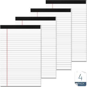 Note Pads 5x8 for Work White Legal Pads 5x8 College Ruled Legal Notepads Lined Note Pads for Office Writing Pads 80 GSM Pads of Paper Notepad 4 Pack Legal Notepads Narrow Ruled with 30 Sheets Per Pad