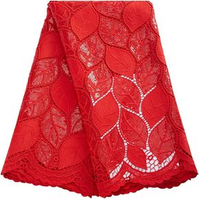 African Lace Fabric 5 Yards, Nigerian Water Soluble Guipure Cord Leaves Solid Lace Fabric with Sequins for Daily/Party/Wedding Sewing