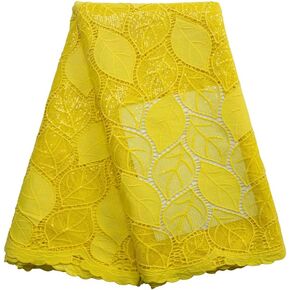 African Lace Fabric 5 Yards, Nigerian Water Soluble Guipure Cord Leaves Solid Lace Fabric with Sequins for Daily/Party/Wedding Sewing