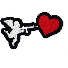 3.5" Cupid with Gun Iron On Patch | Embroidered Cool Heart Large Funny Applique Appliques Iron On/Sew On Patches for Clothing, Backpacks, Hats, Jackets, Clothes