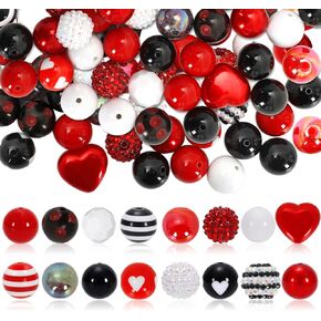 AnyDesign Valentine's Day Beads Mix: 60pcs 20mm Heart, Bubblegum, Spacer, Acrylic Chunky Round Beads for Jewelry Making