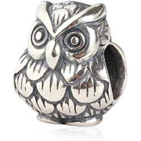 Owl Charm 925 Sterling Silver Animal Charm Bird Charm Wisdom Charm for Bracelet (A)