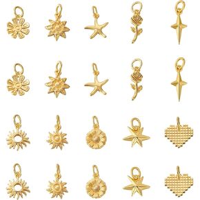 Craftdady 18k Gold Metal Pendants Tags Crescent Moon Dangle Charms Flower Heart Sun Star Coffee Cup Pendants Lovely Hang Ornament for DIY Craft Earring Bracelet Necklace Jewelry Making