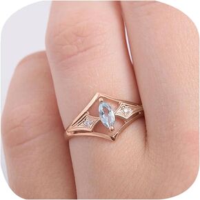 FLYYQMIAO 2CT Marquise Cut Sapphire Rose Gold Ring for Women Cut Cubic Zirconia Wedding Band CZ Promise Anniversary Bridal Ring V-Shaped Engagement Bands Eternity Cocktail Halo Fashion Rings（8）