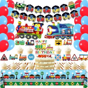 Train Decorations - Cake Toppers, Vehicles Tablecloths, Car Birthday Banner - Transportation Party Supplies