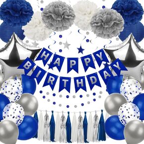 ديكورات عيد ميلاد الأزرق الأزرق الأزرق ديكور للرجال لافتة عيد ميلاد سعيد للأطفال مع بالونات ، دوامات معلقة ، بوم بومس ، فانوس ، لوازم الحفل in Kuwait