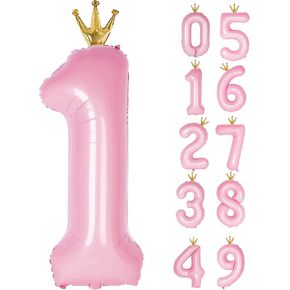 Number 4 Balloon with Crown, Large number balloons 40 inch, 4th Birthday Party Decorations Supplies 4 Year Old Birthday Sign Decor, Pink