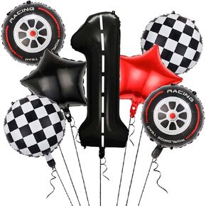Race Car Balloons,40 Inch Racetrack Number 3 Balloon,Big Number Balloons Black for 0st Birthday Race Car Theme Party Decor Supplies 7 Pcs