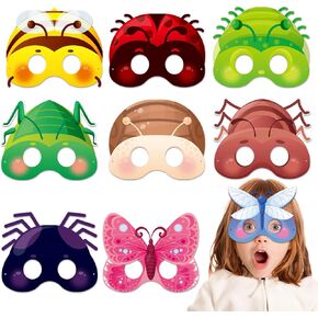 27pcs Spring Bugs Paper Masks with Elastic Cords,Spring Time Insect and Bug Theme Dress-Up Party Birthday Accessory Favor Supplies,9 Styles