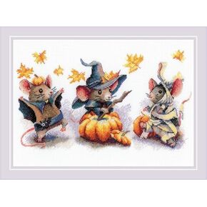 RIOLIS - Spooky Mouse Trio 2241, Halloween Cross Stitch Kits 11¾"x8¼, Counted Cross Stitch Kits, Counted Cross Stitch Kits for Beginners & Advanced, Cross Stitching Kits for Adults, Embroidery Kit