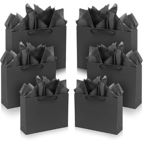 Black Gift Bags Bundle in Different Sizes (4 Small 8.7'', 4 Medium 10.6'', 4 Large 12.6'')Gift Bags with Tissue Paper, Black Kraft Paper Bags for Wedding, Graduations, Birthdays, Shopping (12)